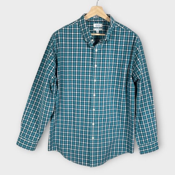 CROFT & BARROW Button Down Mens XL Teal Plaid Long Sleeve Classic Casual - Picture 1 of 7